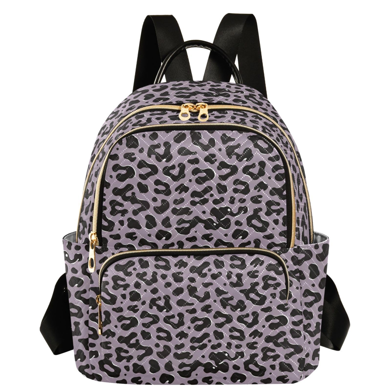 Mochila de leopardo morado casual con gran capacidad y estampado animal elegante 8