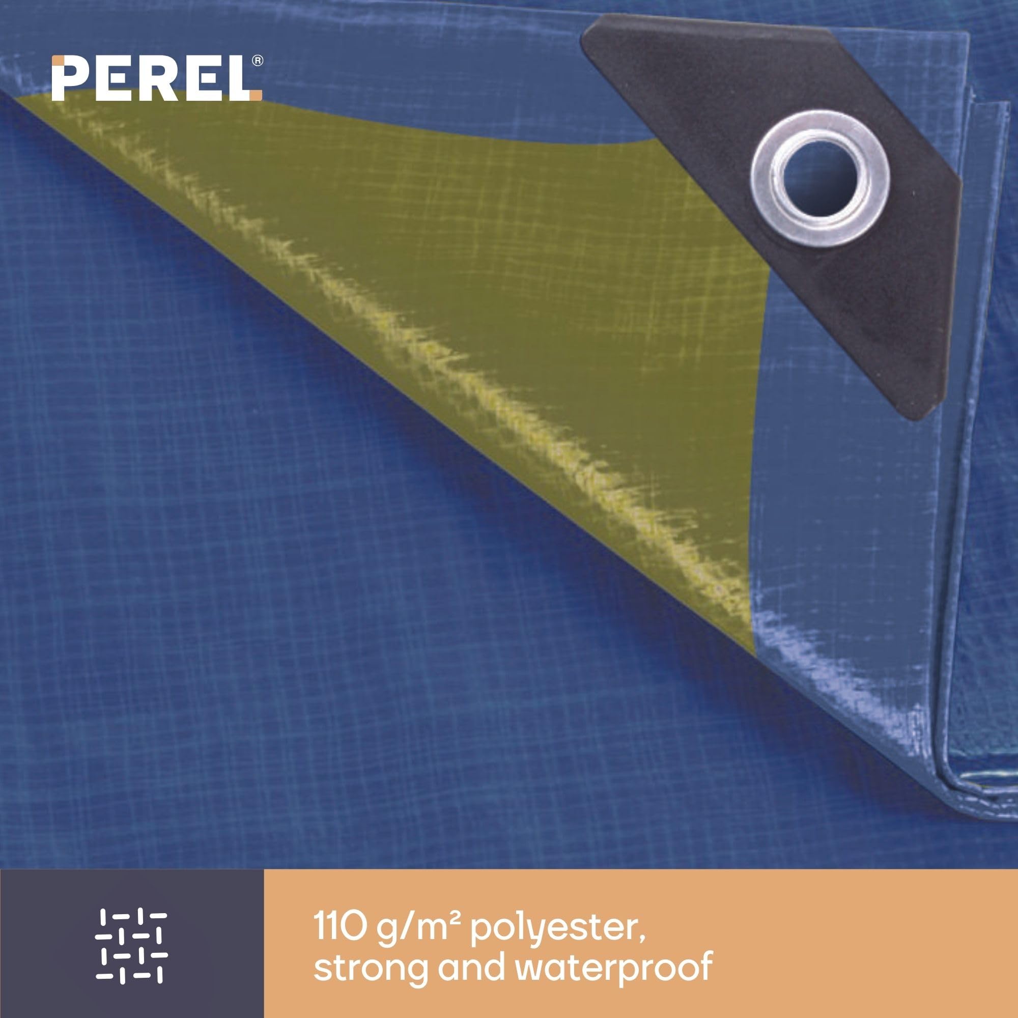 Perel Plandeka 10 x 12 m, poliester wodoodporny 110 g/m², plandeka z 44 oczkami i wzmocnionymi narożnikami, do mebli ogrodowych, drewna, przyczepy
