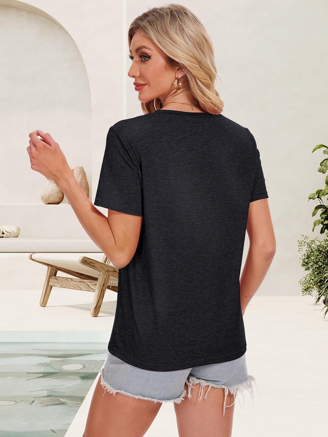 2 Pack T Shirts Short Sleeve Crew Neck Pleated Tees Beach Vacation Clothes for Women Trendy Casual Summer Tops - Image 3