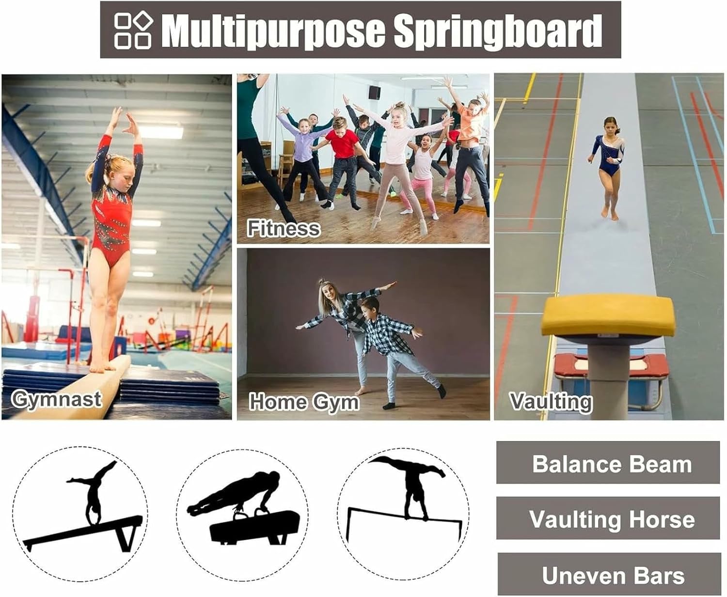 Gymnastics Vault Springboard, Sports Training Equipment with Steel Spring & Jump Pad for Gym Track Field Sports Club