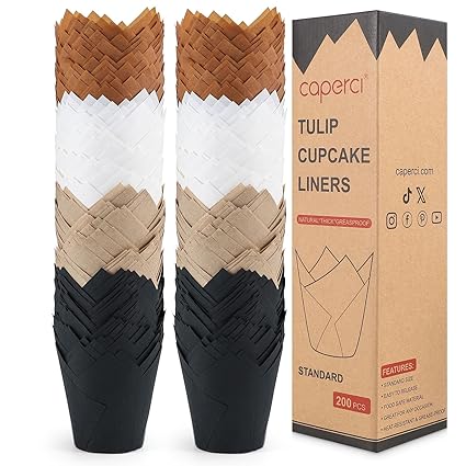 Caperci tulip cupcake liners 200-Pack(Natural/White/Brown/Black)