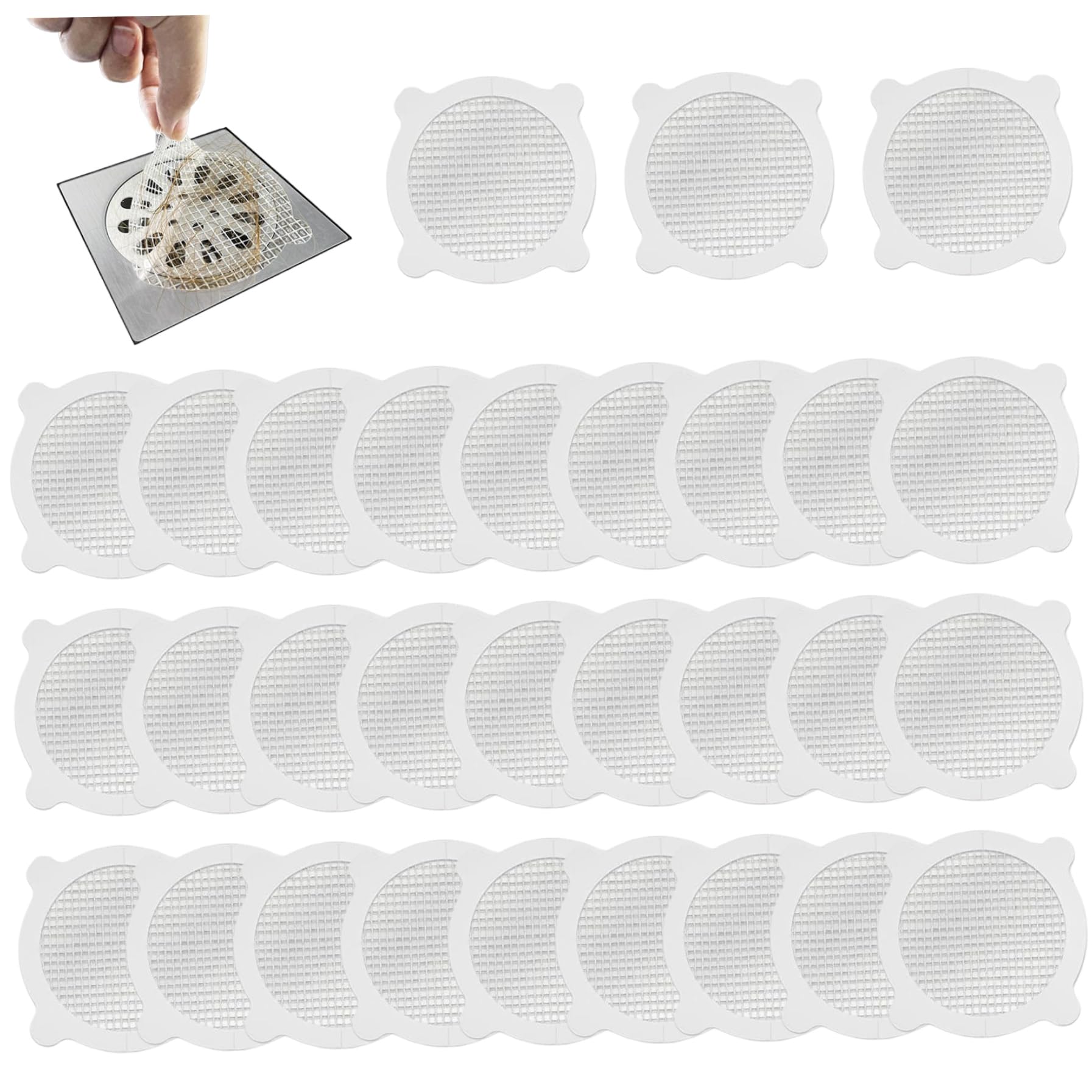 Disposable Hair Drain Stickers 30Pcs 4 inch Adhesive Fibre Round Mesh with Handles Shower Drain Hair Catcher for Bathroom Bathtub Kitchen - Shower Cover