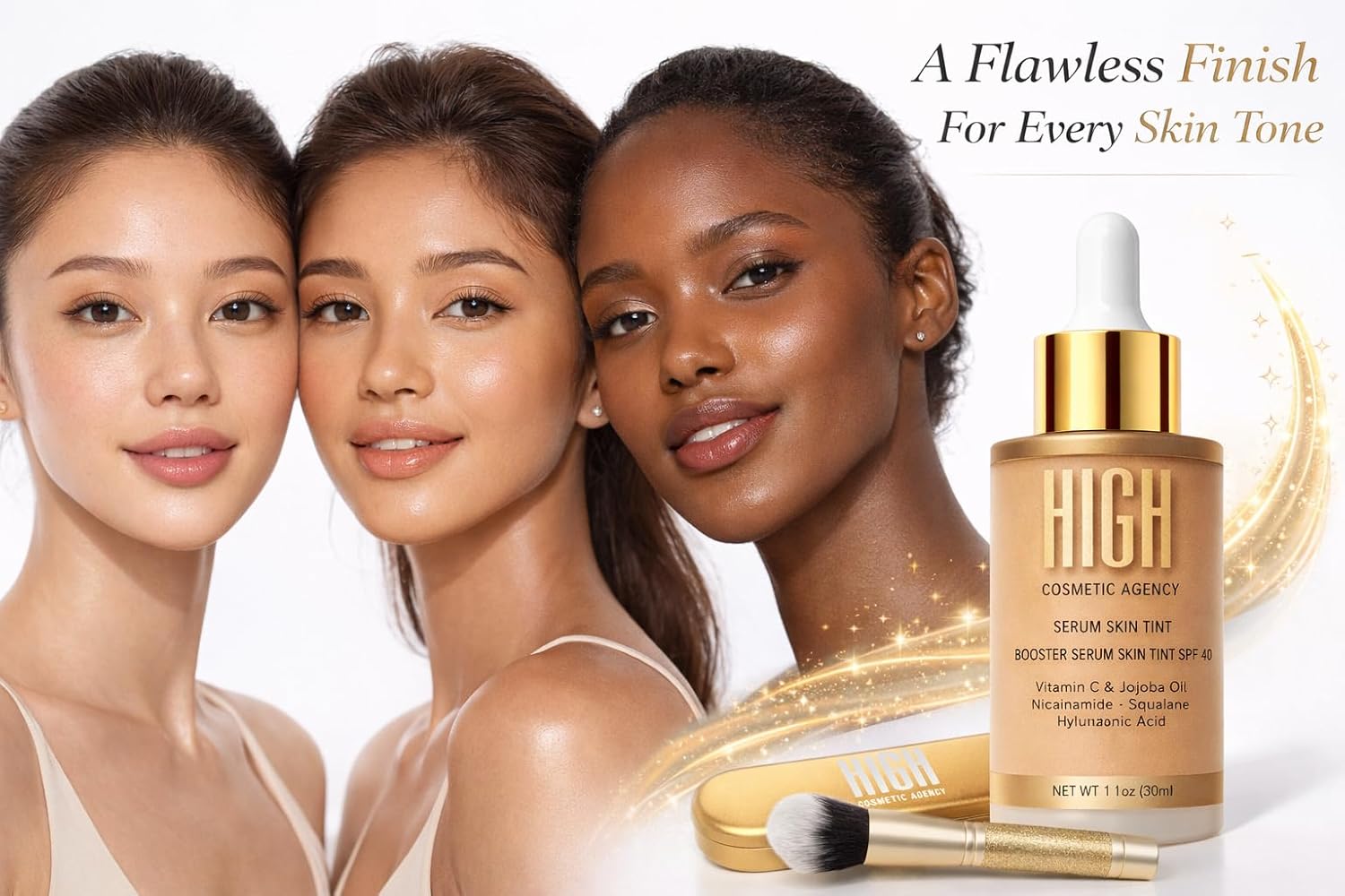 Booster Serum Skin Tint SPF 40 | Tinted Moisturizer with Niacinamide & Hyaluronic Acid – Lightweight Coverage + Broad Spectrum Sunscreen,High Cosmetic Agency (Tan Sanvia (Medium, Neutral Undertones))