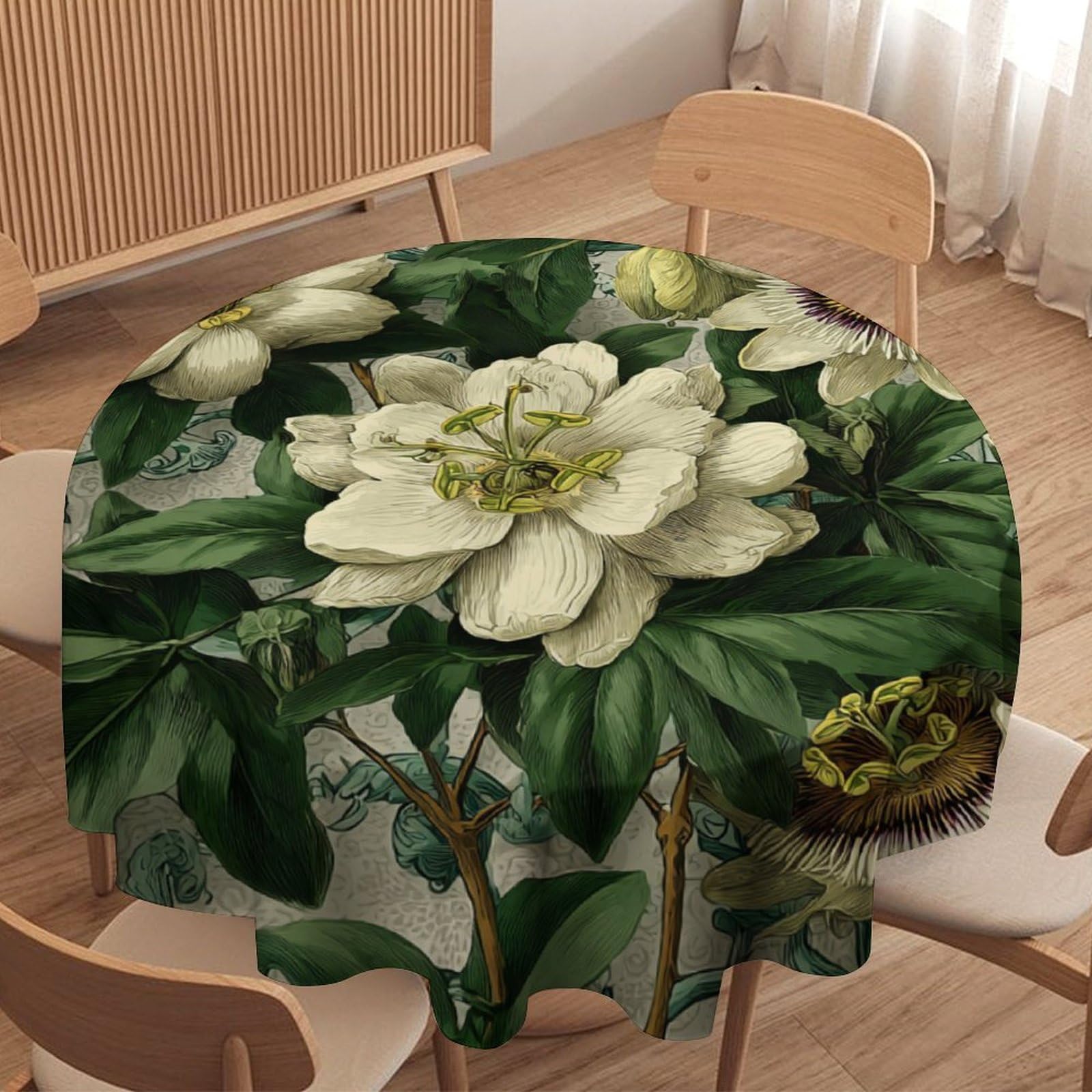 LUYYSKY Classic Abstract Green Floral Round Tablecloth Fantasy Watercolor Botanical Plant Green Flowers Leaves Pattern Washable Decor for Table Cover for Kitchen-177.8" Wx177.8 L cm