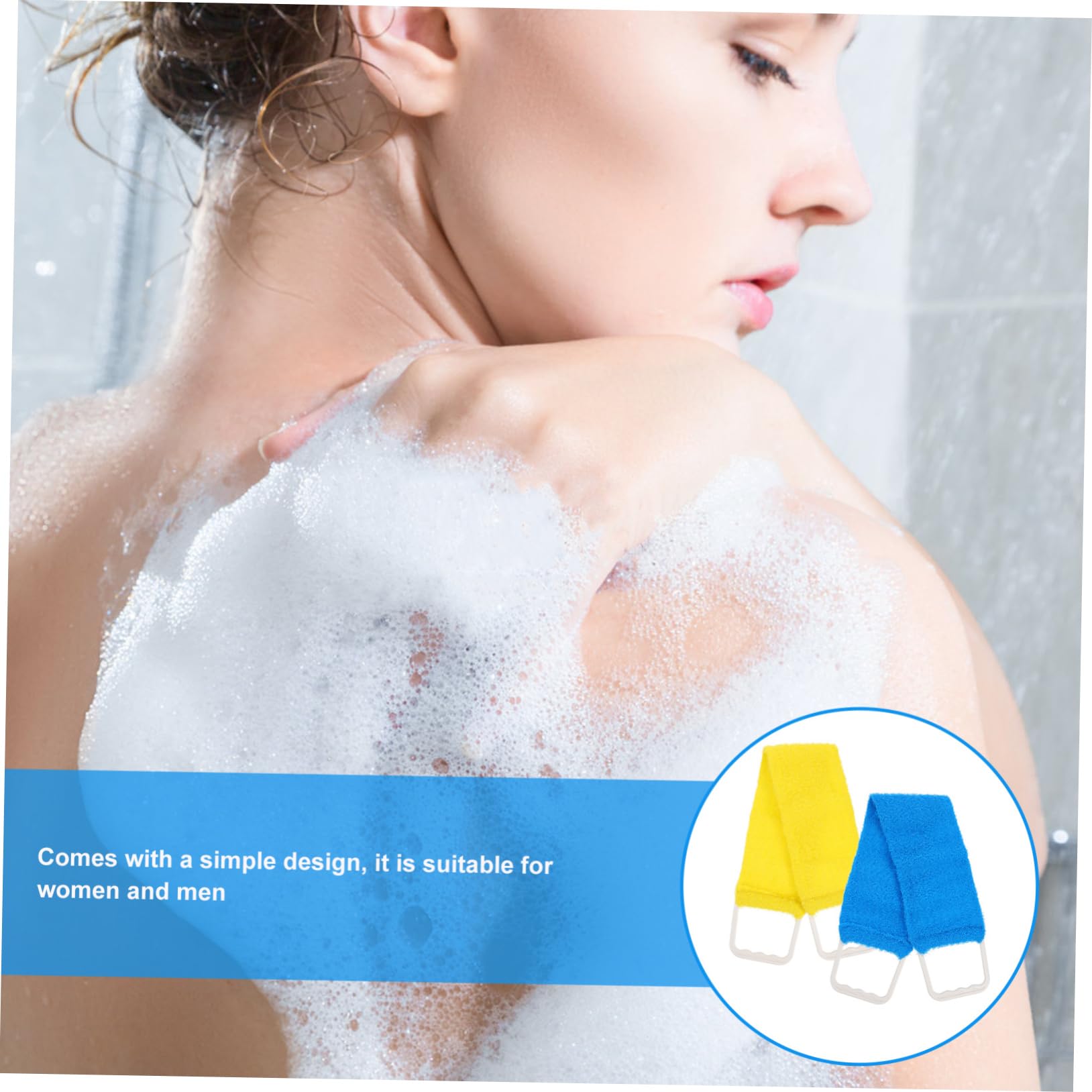 IWOWHERO Solid Color Exfoliating Bath Scrubber Towel Double-sided Massage Strap for Back Bath Towel for Men Spa Quality Back Rub Belt Random Colors