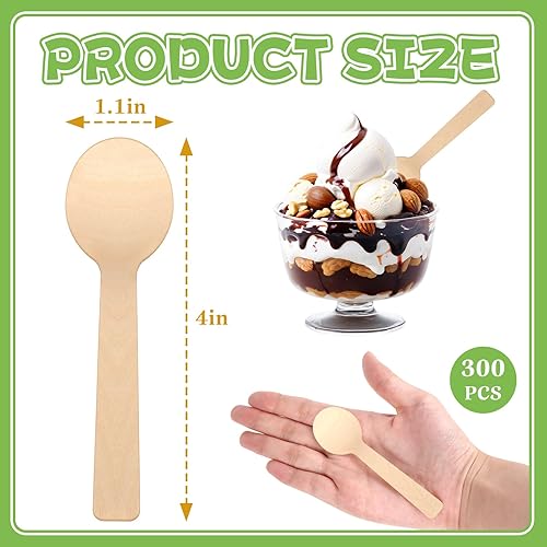 Vista 16 de Cucharas desechables de madera Cucharas de degustación Cucharas de helado Cucharas de muestreo (300, 3.75 pulgadas)