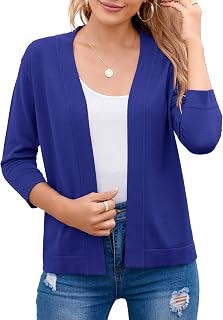 Bettysays Women's 3/4 Sleeve Open Front Cropped Cardigan Sweater Elegant Shrugs for Women