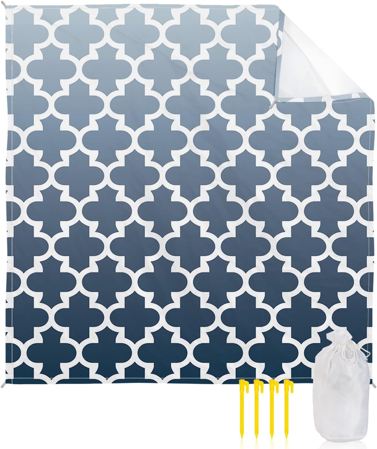 Moroccan Geometric Pattern Beach Blanket Waterproof Sandproof Outdoor Picnic Mat 95"x80" Color Gradient Lightweight Large Beaach Blankets with 4 Stake & 4 Corner Pockets