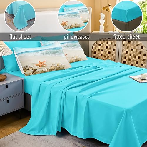 Miniatura 5 de Bedbay Juego de edredón de playa tamaño individual, juego de cama en una bolsa, juego de ropa de cama con temática de playa, edredón de océano,