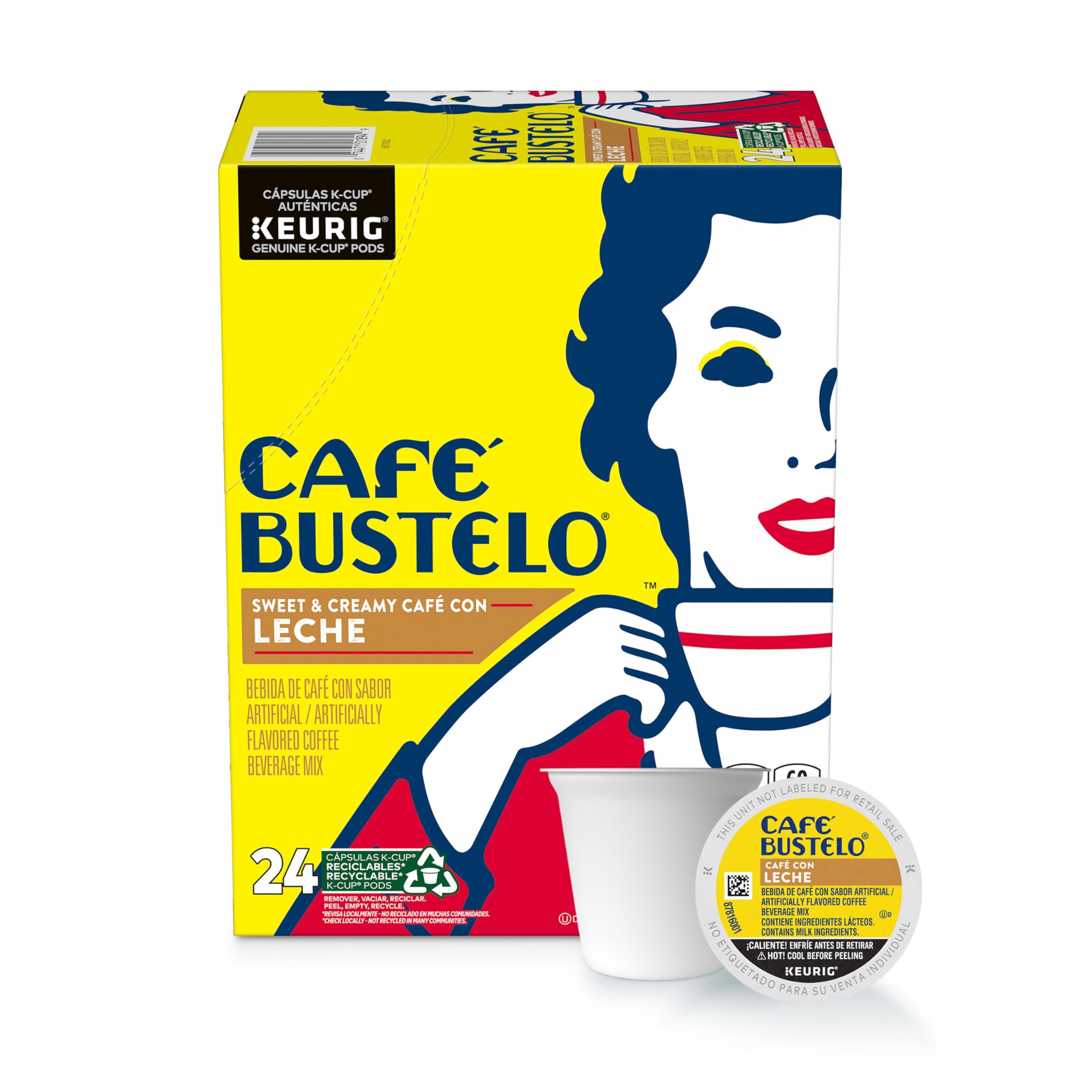 Café Bustelo Sweet & Creamy Café con Leche Coffee Drink, Keurig K-Cup Pods, 24 Count Box