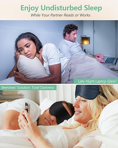 Miniatura 6 de BeeVines Máscara para dormir, paquete de 2 máscaras de ojos de seda pura 100% natural real con correa ajustable para dormir, cubierta de sombra de