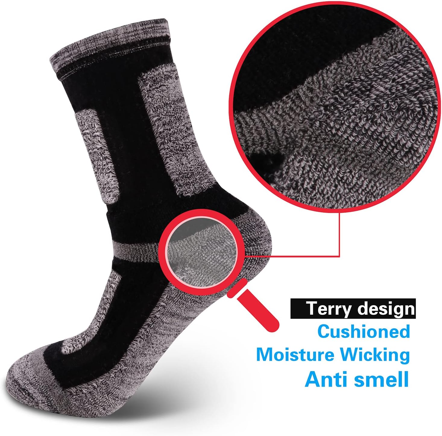 YUEDGE Mens Socks Moisture Wicking Thick Cotton Crew Socks For Men, Padded Anti-Odor Work Socks, 5 Pairs - Image 5