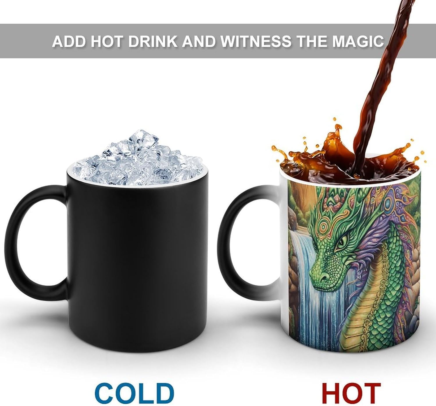 Waterfall Streams Dragon Color Changing Mug Heated Ceramic Cup Heat Sensitive Coffee Mug Fun Gift