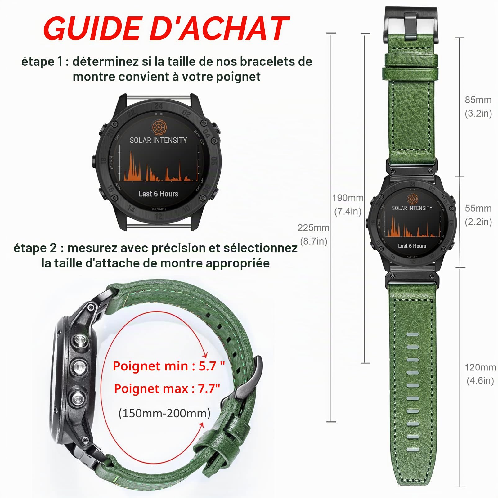 Compatible avec le bracelet de montre Garmin, bracelet en cuir veritable, bracelet rétro vintage pour fenix/Forerunner/Vivoactive/Approach/MARQ/quatix/D2 Series Tough Replacement Band