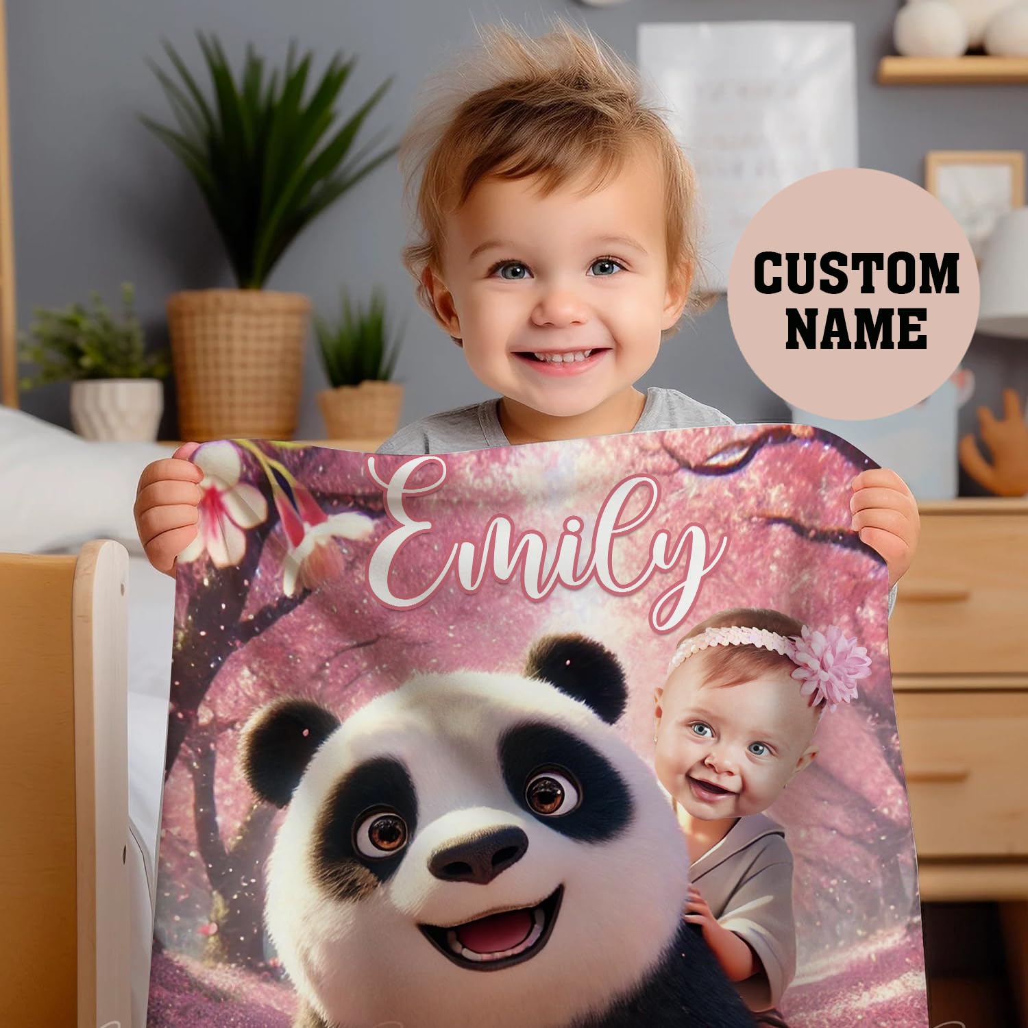 Zocoshi Personalized Panda Blanket for Girls – Custom Name & Funny Face Princess Blanket for Panda Lovers