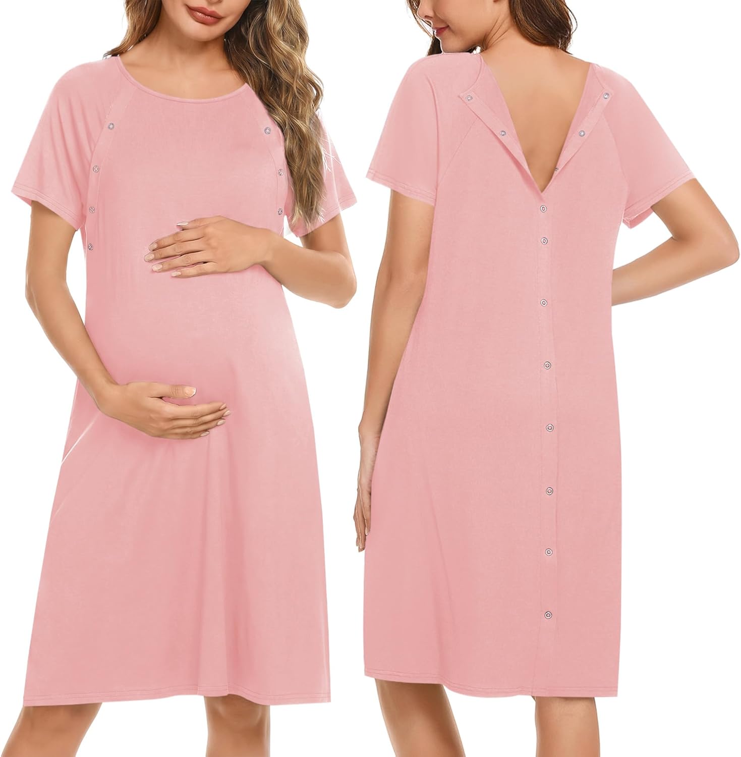Ekouaer Women’s Nursing/Delivery/Labor/Hospital Nightdress Short Sleeve Maternity Nightgown with Button S-XXL