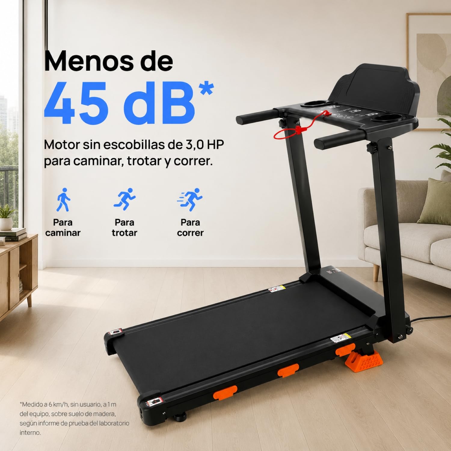 Cinta de Correr 10% Inclinación, 1-12 km/h, 3.0 CV, Carga 156 kg