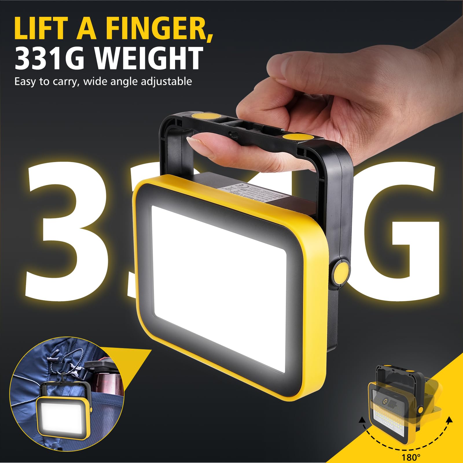 NATPOW Projecteur Led Rechargeable, 5 Modes Projecteur Led Chantier Batterie avec Câble USB, 4000mAh Lampe de Chantier Portable, IP65 Étanche Lampe de Travail pour Garage, Camping, Pêche, 2 Pièces