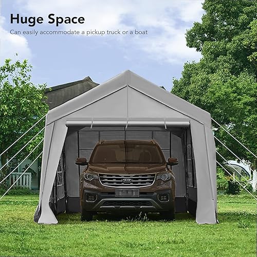 Miniatura 7 de ADVANCE OUTDOOR Cochera resistente de 10 x 20 pies con paredes laterales de ventanas, altura ajustable de 9.5 pies a 11 pies, toldo para automóvil,