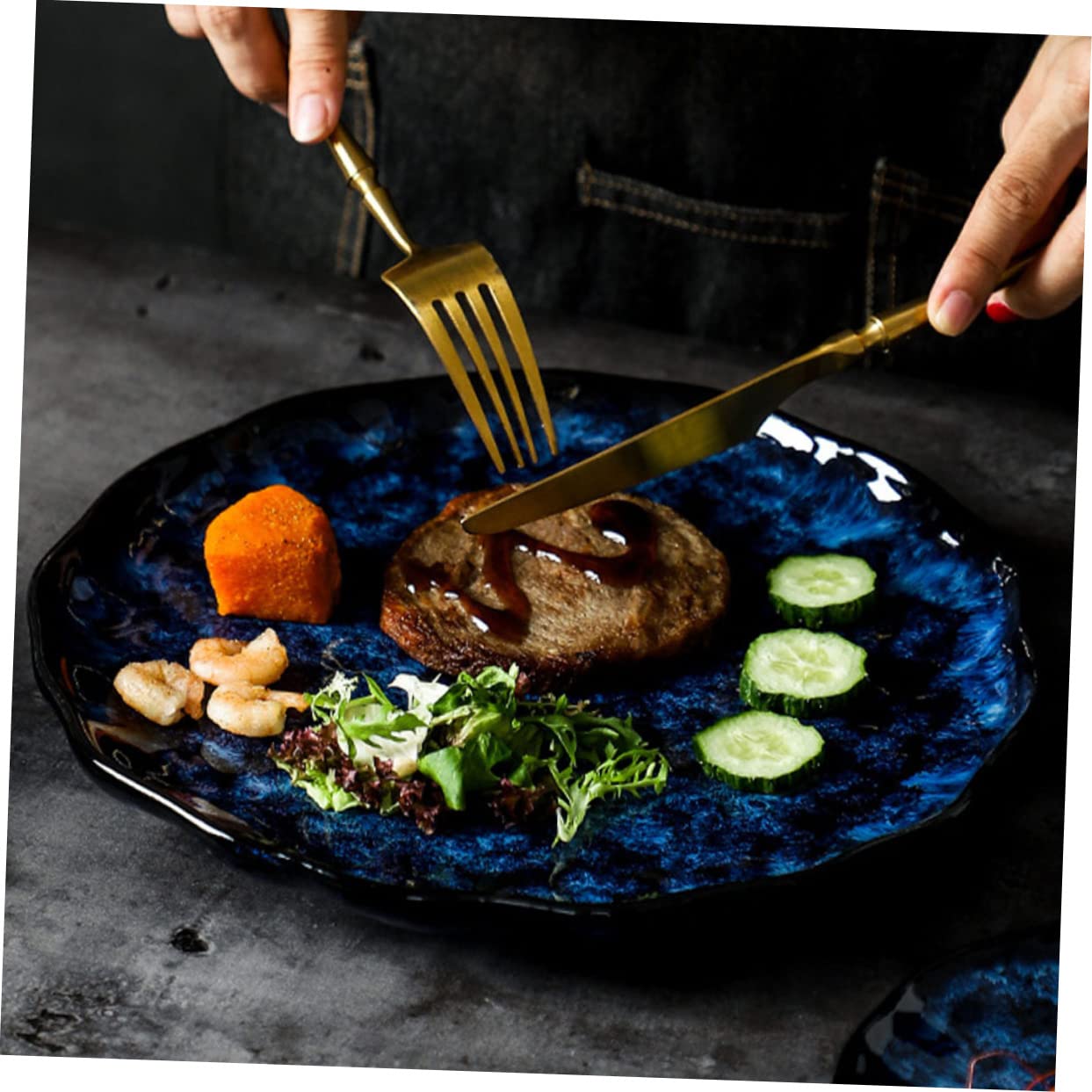 Assiette à Pâtes en Céramique Ronde, Lot D’assiettes Japonaises Bleues, Surface Lisse, Style Simple et Élégant pour Restaurant et Maison