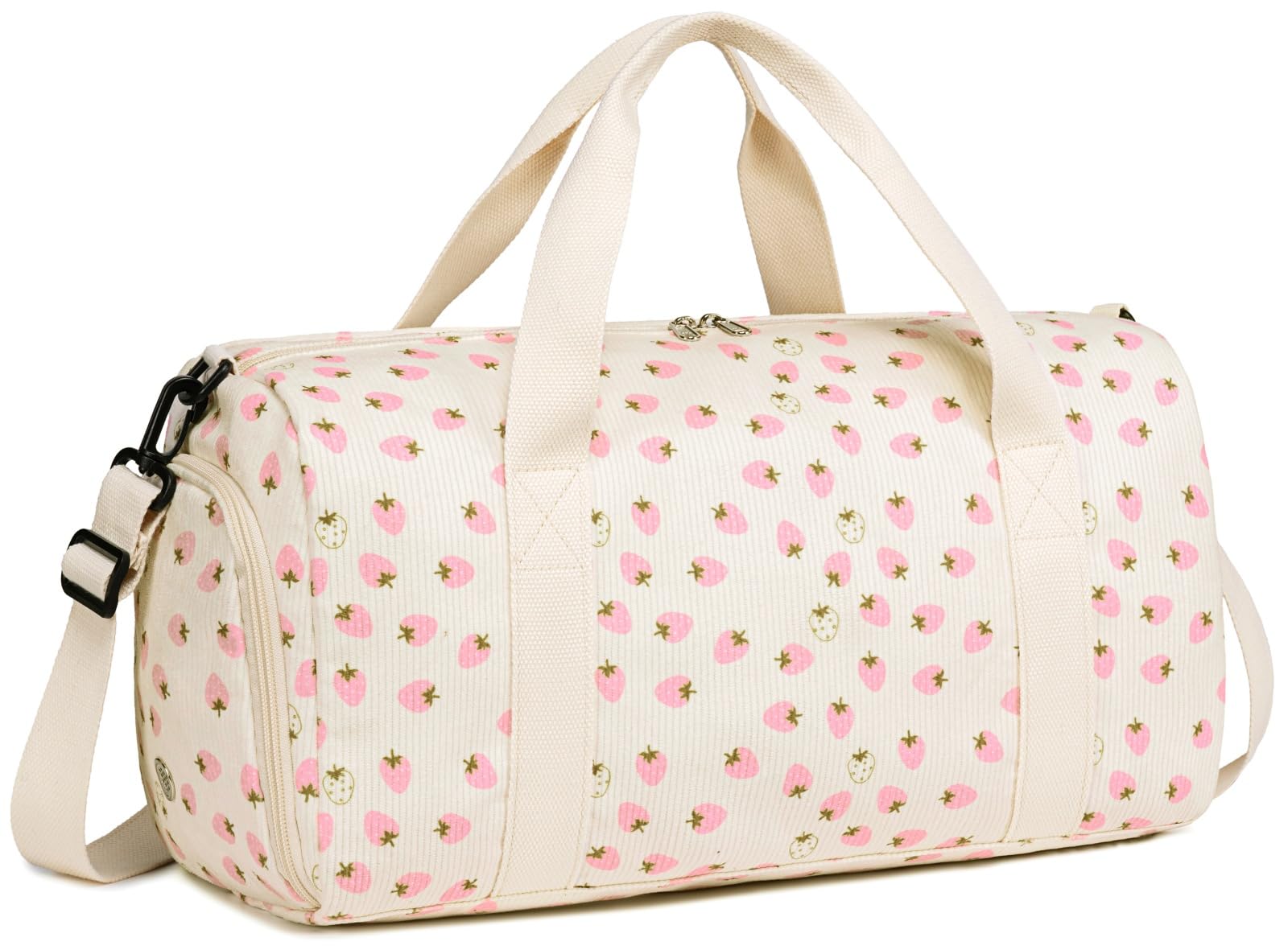 BLUBOON - Sports Bag for Girls and Boys, Cute Sports Bag with Shoe Compartment and Wet Separation, Waterproof Travel Bag, Corduroy Beige Strawberry