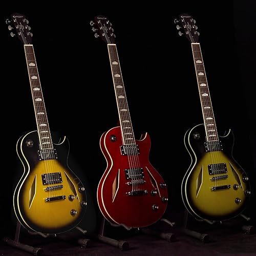 Miniatura 6 de Censtar Guitarra eléctrica de cuerpo semihueco, guitarra de jazz con agujeros de diamante, cuerpo de arce, cuello de caoba, diapasón de palisandro,