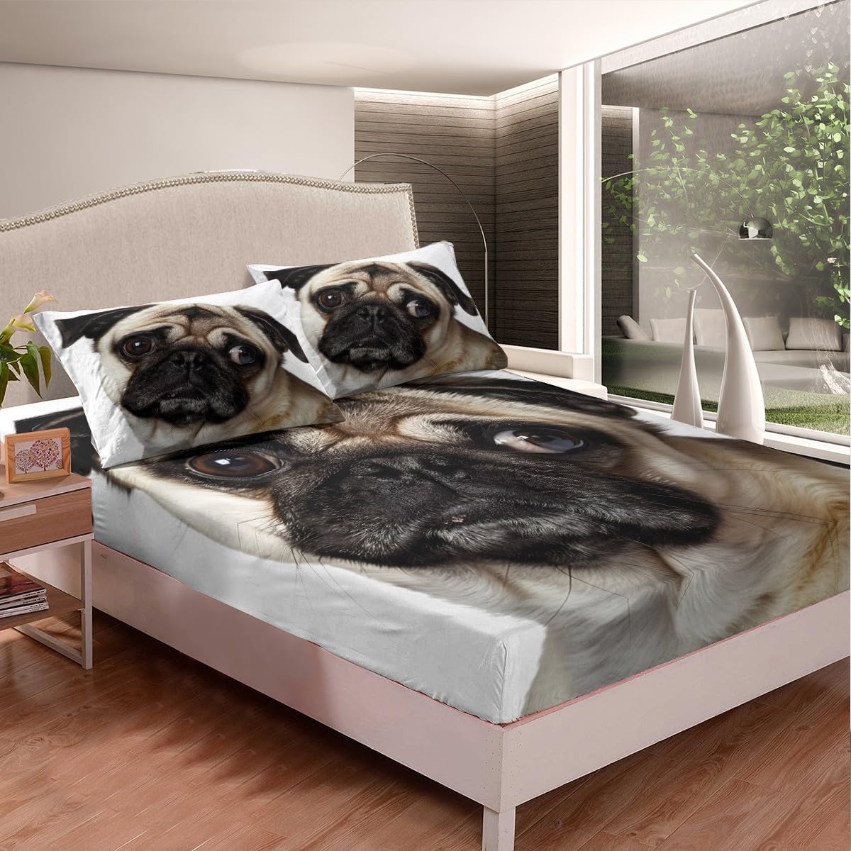 Feelyou Cute Pug Dog Bed Sheet Set - Twin/Full/Queen, 3pcs - Microfiber, Animal Print, Modern, Unisex, Multi 18
