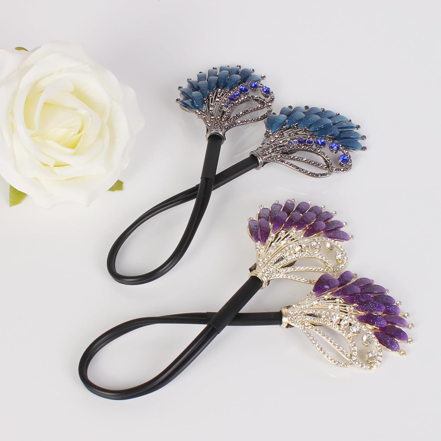 She's hui 2 Pcs Magic Hair Bun Maker Set Crystal Hair Bun Maker Feather Lazy Hair Curler French Twist Hair Disk for Women and Girl Hair Accessories