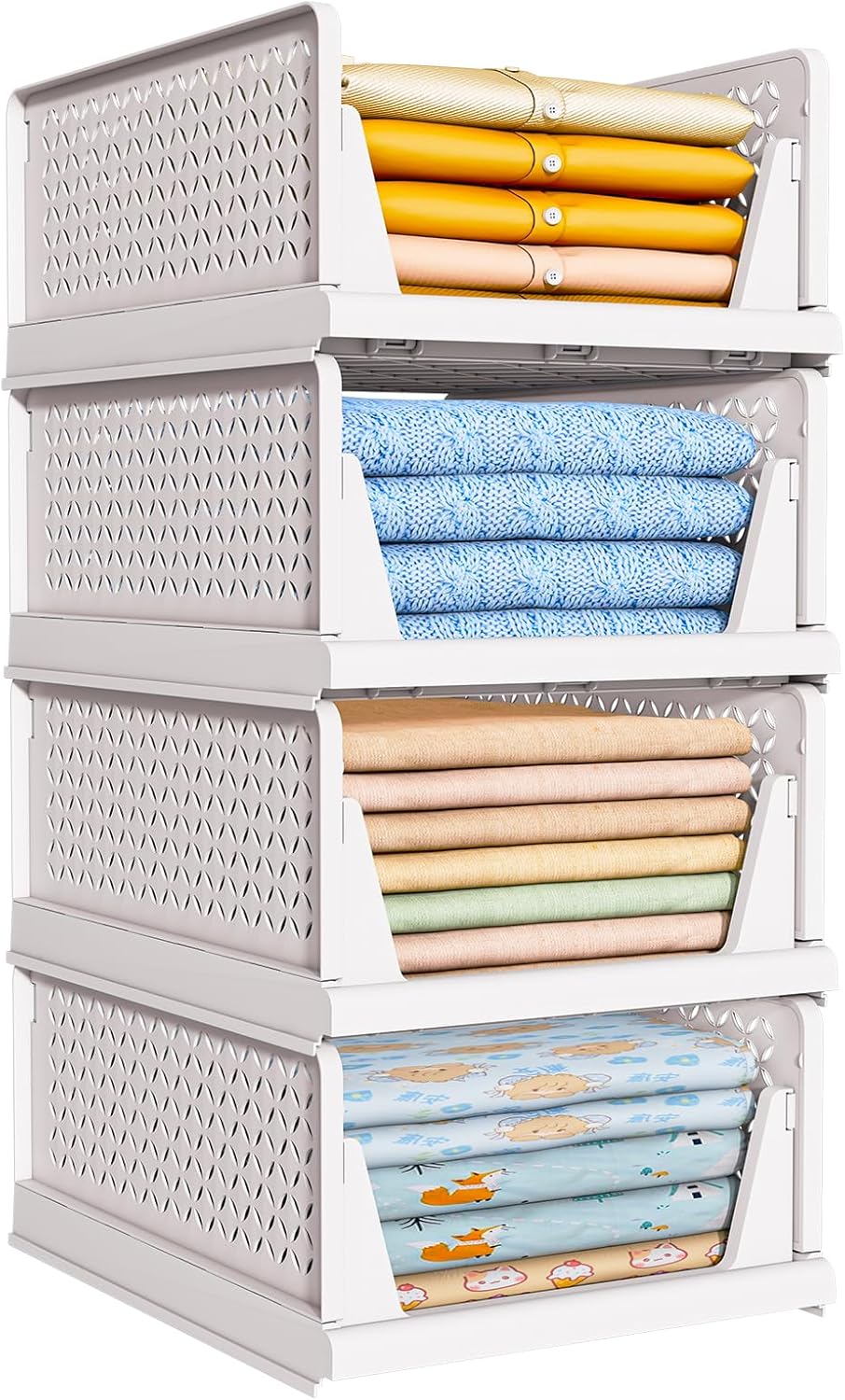 Organizadores plegables y apilables de plástico en color blanco para armario