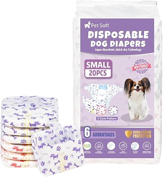Pet Soft Female Dog Diapers - Disposable Doggie Diapers with Wetness Indicator, Puppy & Cat Diaper Super Absorbent, Fit for Female Dog in Heat or Incontinence, 20pcs S, Mixed