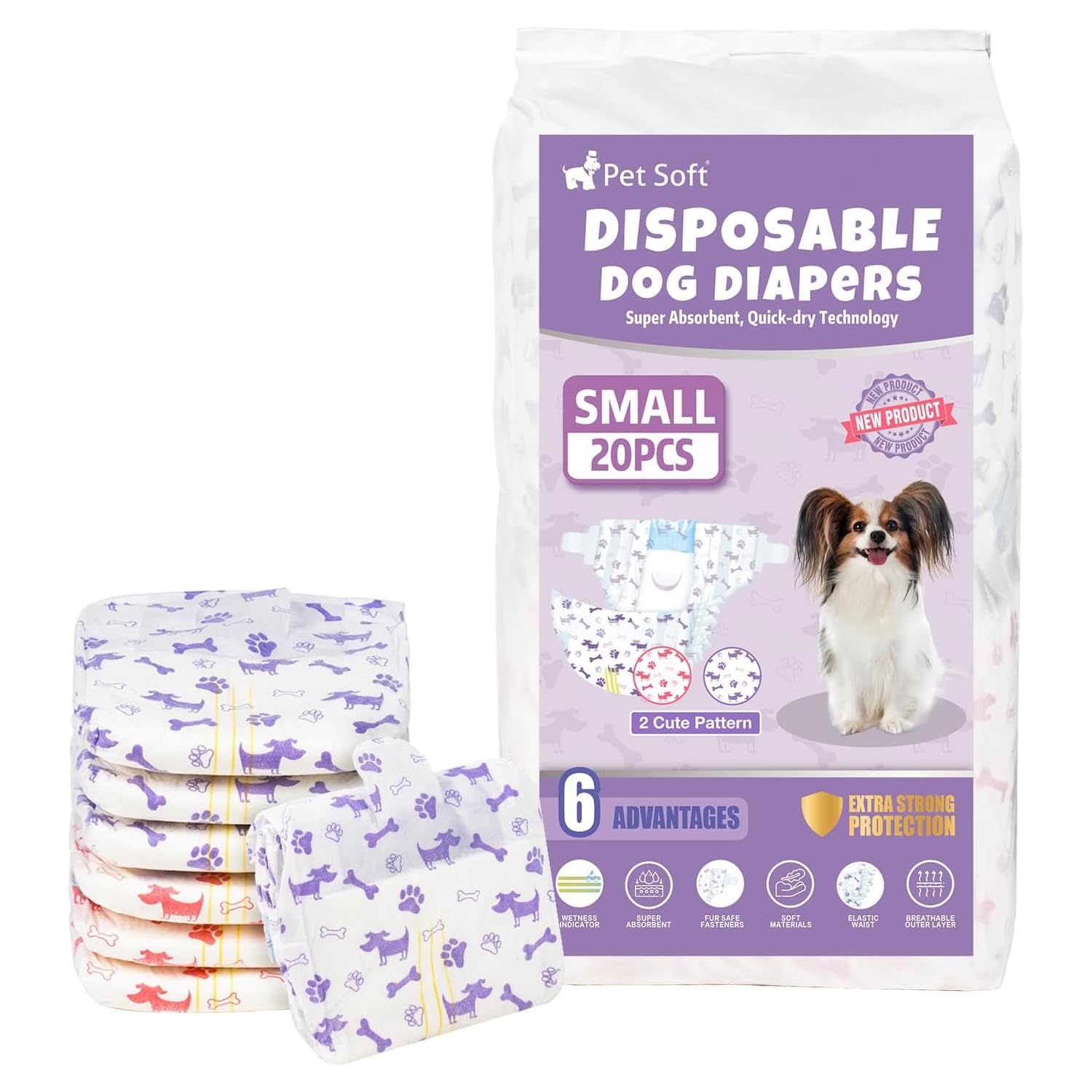 Pet Soft Female Dog Diapers - Disposable Doggie Diapers with Wetness Indicator, Puppy & Cat Diaper Super Absorbent, Fit for Female Dog in Heat or