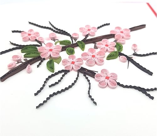 Miniatura 3 de Tarjeta de felicitación japonesa de flor de durazno  Feliz año nuevo 3D Quilling Card Flower  Papel hecho a mano  Tarjeta de felicitación de diseño