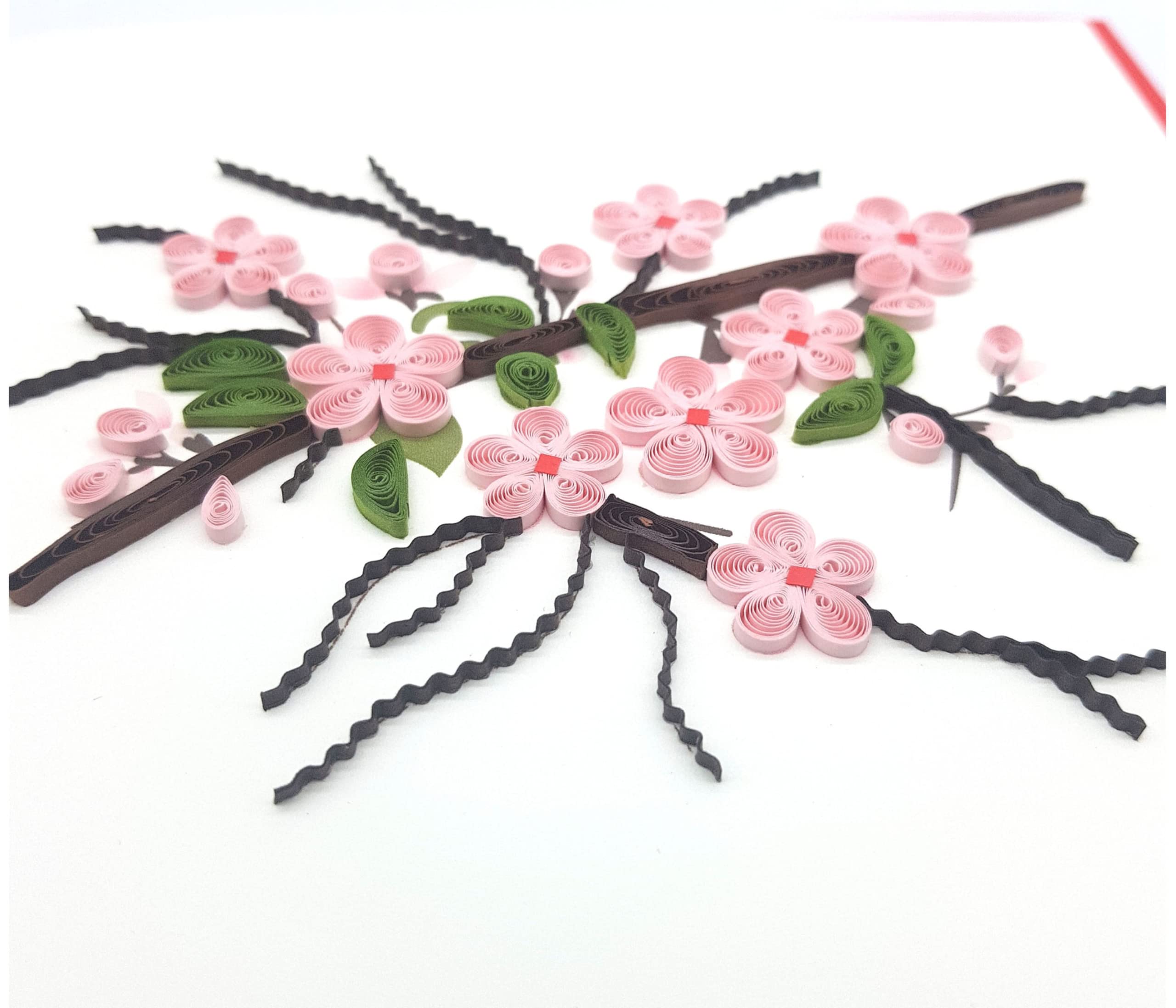 Tarjeta de felicitación japonesa con diseño de flor de durazno | Tarjeta de felicitación 3D de feliz año nuevo | Tarjeta de felicitación de papel hecha a mano para Navidad, cumpleaños