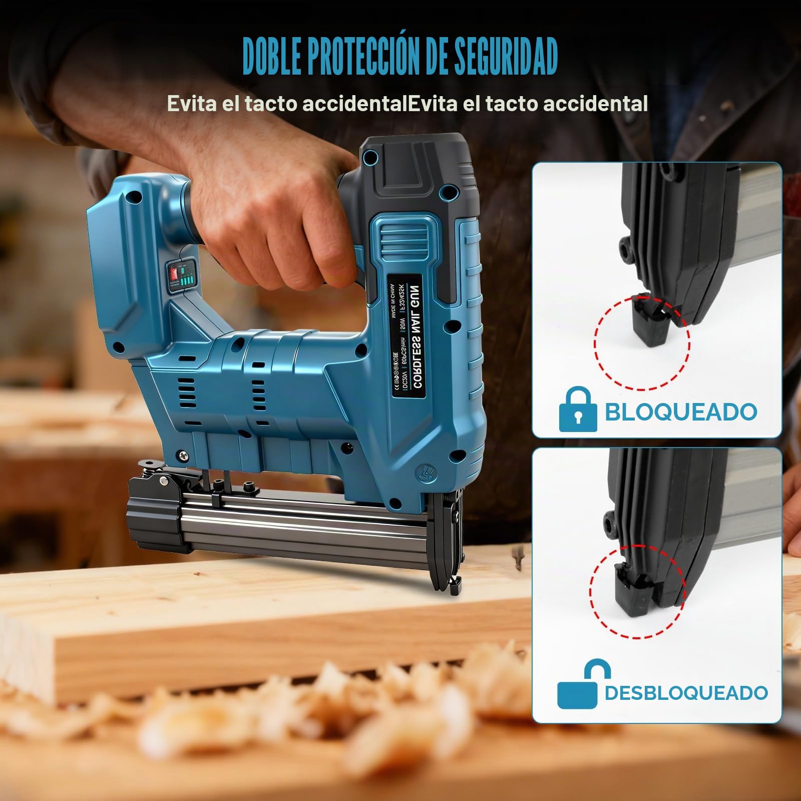 Clavadora inalámbrica compatible con batería Makita de 18 V, pistola de clavos eléctrica 2 en 1 mejorada para mejorar el hogar, carpintería, con 1000 clavos y 1000 grapas