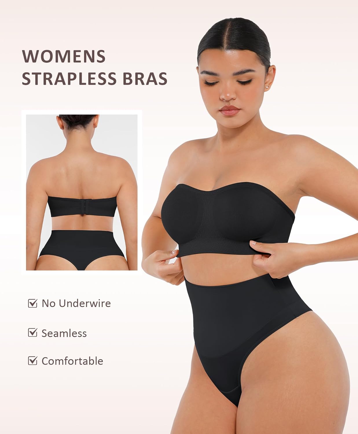 FeelinGirl Strapless Bra for Women Seamless Wireless Bralette - Strapless Support, Adjustable & Padded, Full Coverage, Comfort & Support Design,Black Medium - Image 2