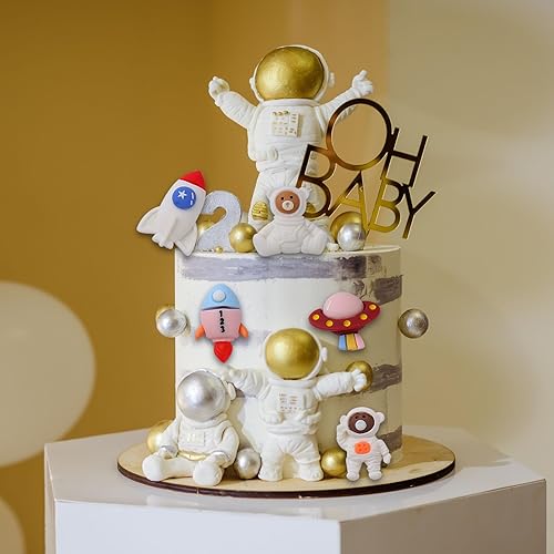 Miniatura 5 de ICOCONG Molde de silicona para decoración de pastel de astronauta, 2 unidades, molde de fondant de chocolate de nave espacial, para adornos de