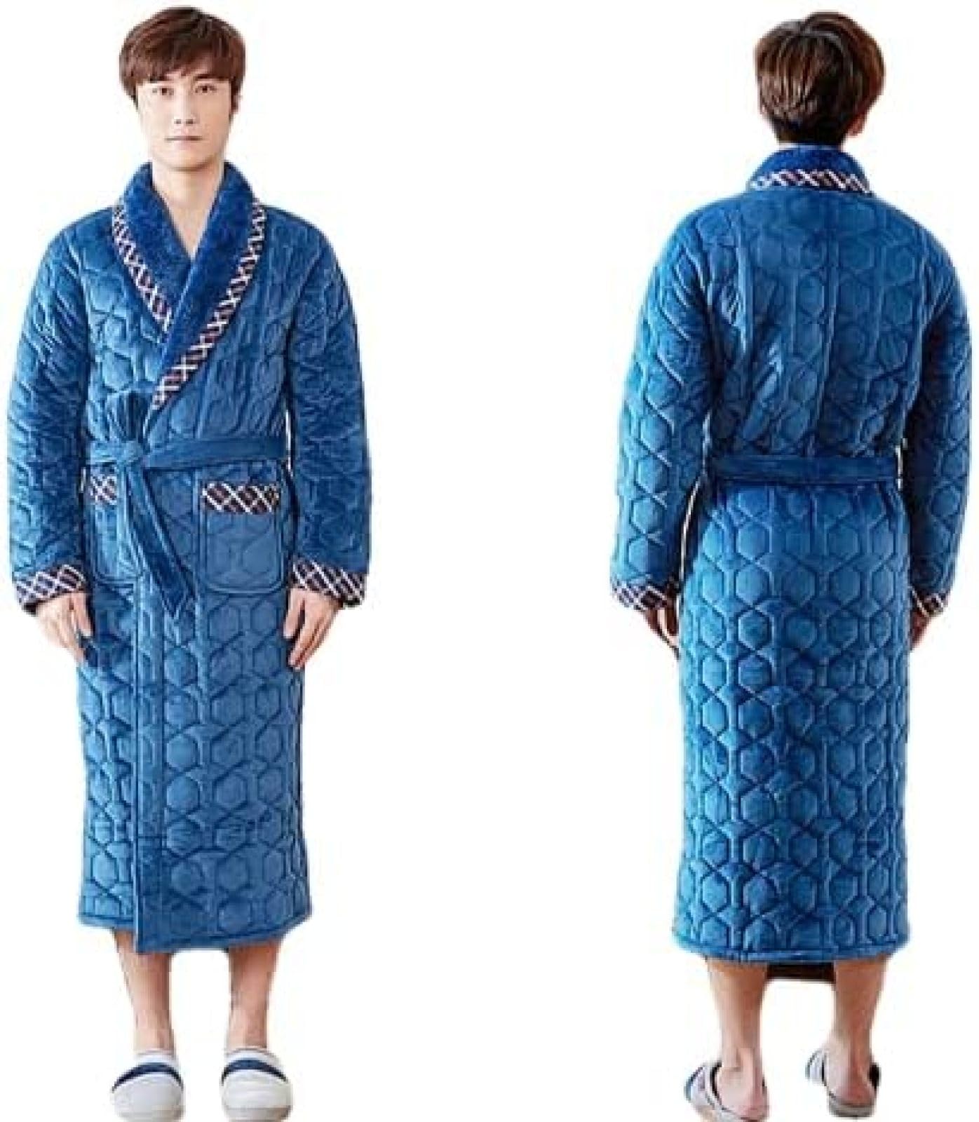 Winter Bademantel Korallen Fleece Männer Bad Robe Männer Bademantel Männer Flanell Stepp Pyjama Dicke Lange Robe Dusche Homewear,A,L