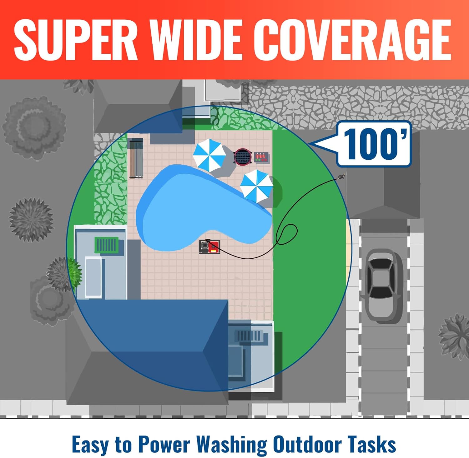 YAMATIC Pressure Washer Hose 100FT 1/4" Kink Resistant M22 Brass Fitting Power Washer Hose Replacement for Ryobi, Troy Bilt, Greenworks, CRAFTSMAN & More High PressureWashers, 3200 PSI