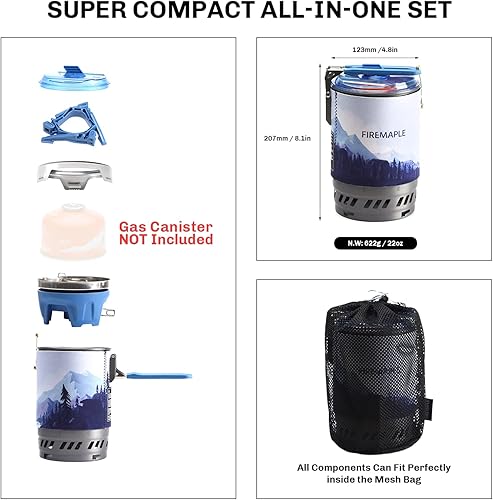 Miniatura 3 de Fire Maple Polaris Sistema de cocción con regulador de presión  Estufa de gas portátil para acampar con soporte y soporte de olla de encendido