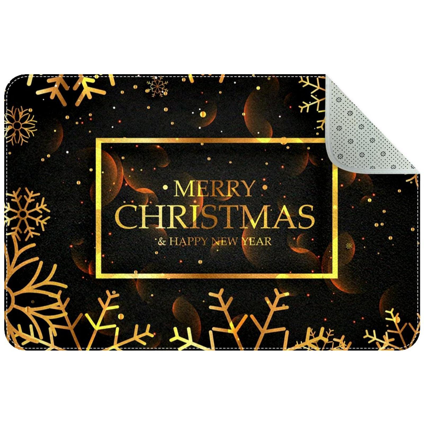 Tapis d'entrée doux lavable en machine motif flocons dorés