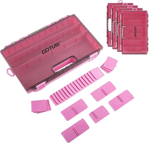 Goture Organizador de caja de aparejos de pesca, caja organizadora de pesca transparente con regla de medición, divisores ajustables, pestillos C -