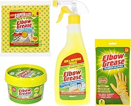 Elbow Greese Cleaning Kit All Purpose Degreaser, Cleaning Paste, Power Cloths and Rubber Gloves, Kitchen and Bathroom Cleaning, Glass and Ceramic Cleaning