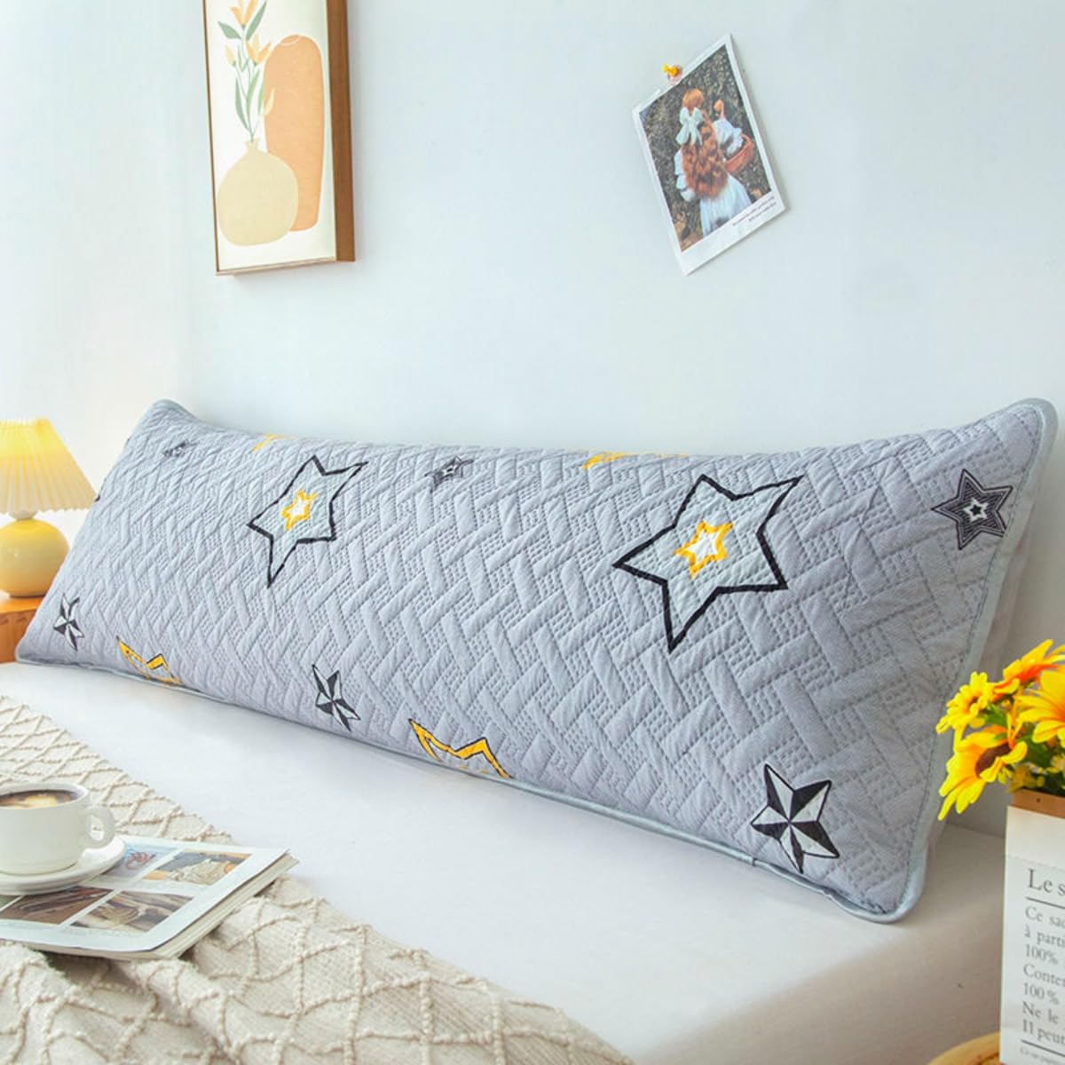 Luxury Quilted Waterproof Double Pillowcase with Envelope Closure, 4ft/5ft/6ft Extra-long Sweat & Stain Resistant Bolster Cushion Cover for Pregnant Maternity Women (style1,48 * 180cm(6ft))