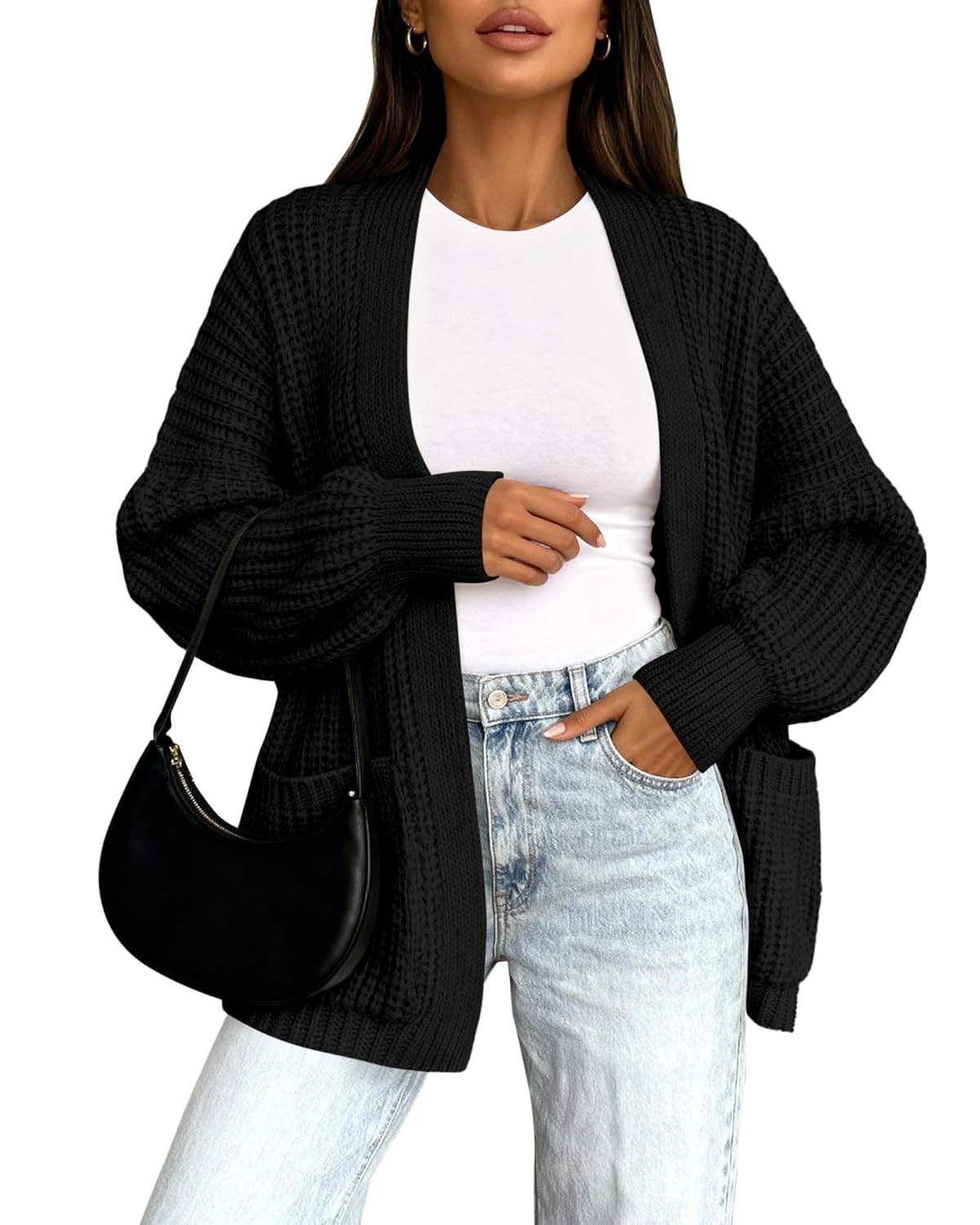BTFBM Cardigan Sweaters for Women 2025 Fall Fashion Casual Long Sleeve Oversized Open Front Knit Cardigans Jacket Coat