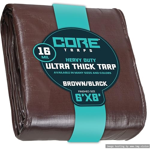 Core Tarps Extra Heavy Duty 16 Mil Tarp Cover, Waterproof, UV Resistant, Rip and Tear Proof, Poly Tarpaulin with Reinforced Edges for Roof, Patio, Pool, Boat (Brown/Black 6′ X 8′)