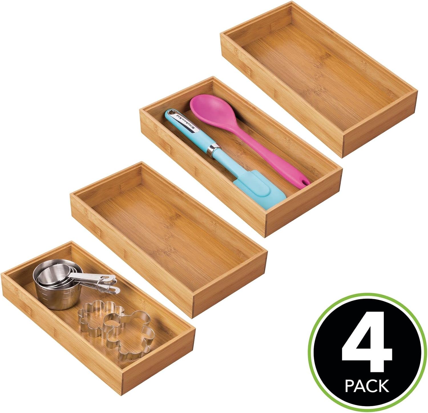 mDesign Bamboo Wood Kitchen Drawer Organizer Stackable Tray