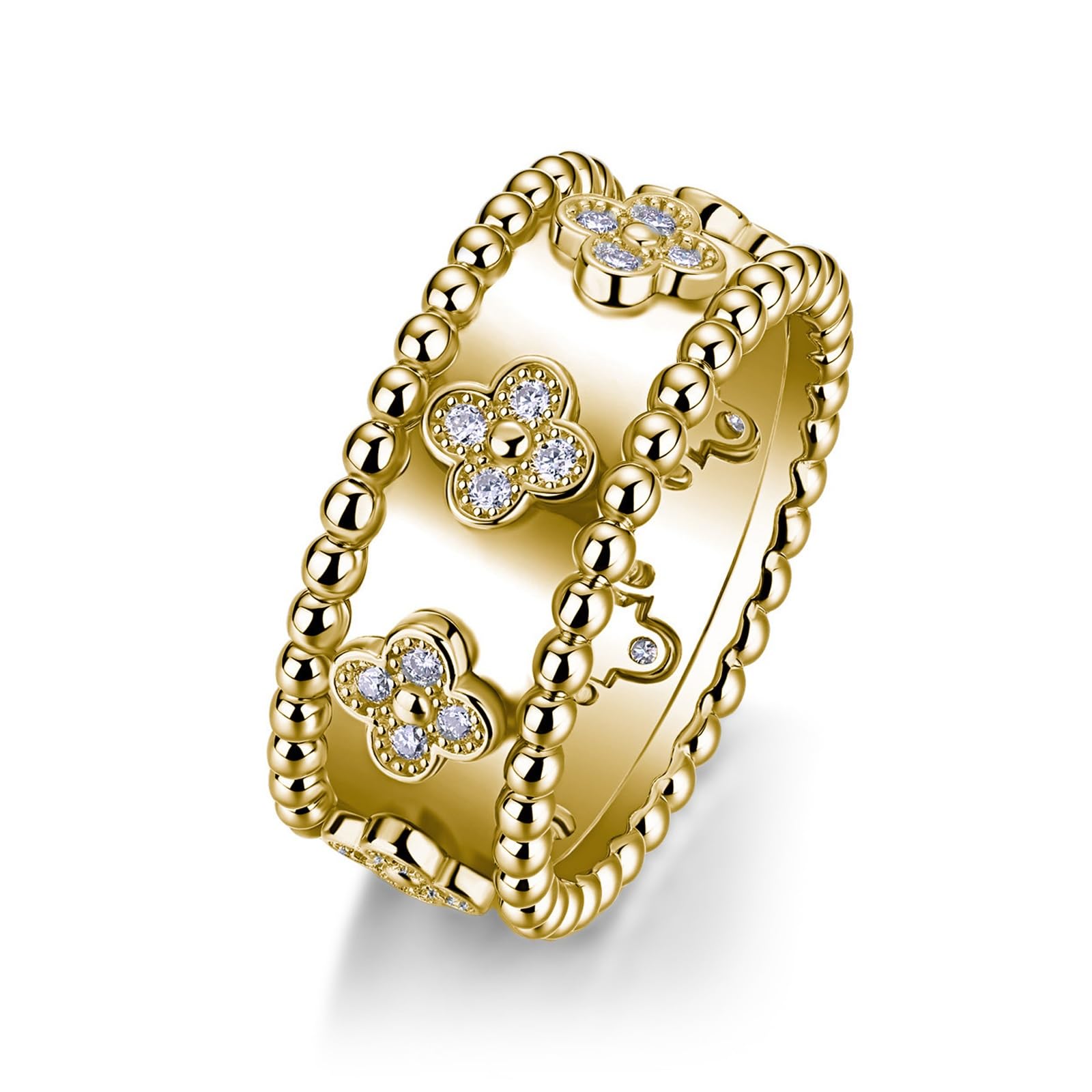 Doppelperlen-Kleeblatt-Ring for Damen aus Sterlingsilber, 32 Moissanit-Steine ​​(0,32 ct D VVS), for Hochzeit/Jahrestag