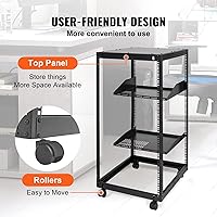 Vista 5 de VEVOR Bastidor de servidor de marco abierto de 20U, profundidad ajustable de 23 a 40 pulgadas, bastidor de servidor de red independiente