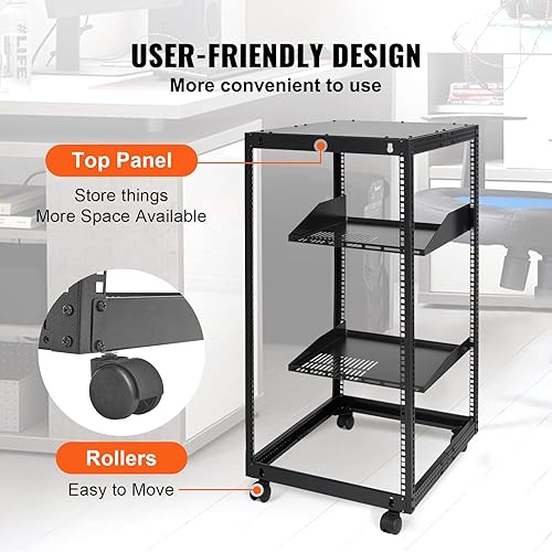 Miniatura 5 de VEVOR Bastidor de servidor de marco abierto de 20U, profundidad ajustable de 23 a 40 pulgadas, estante de servidor de red de pie o montaje en pared,