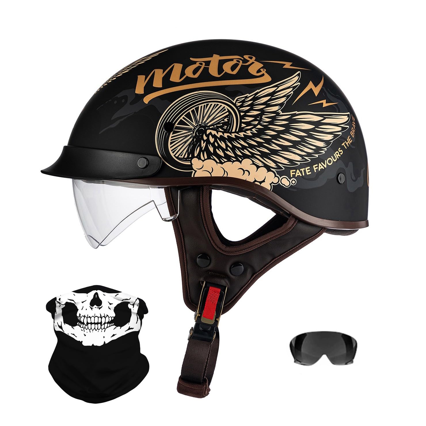 URYWTXY Vintage German Style Motorcycle Half Helmet, ECE Approved Bicycle Scooter Skateboard Helmet, Half Open Face Helmet, for Motorbike Scooter Chopper Moped Scooters, for Men Women